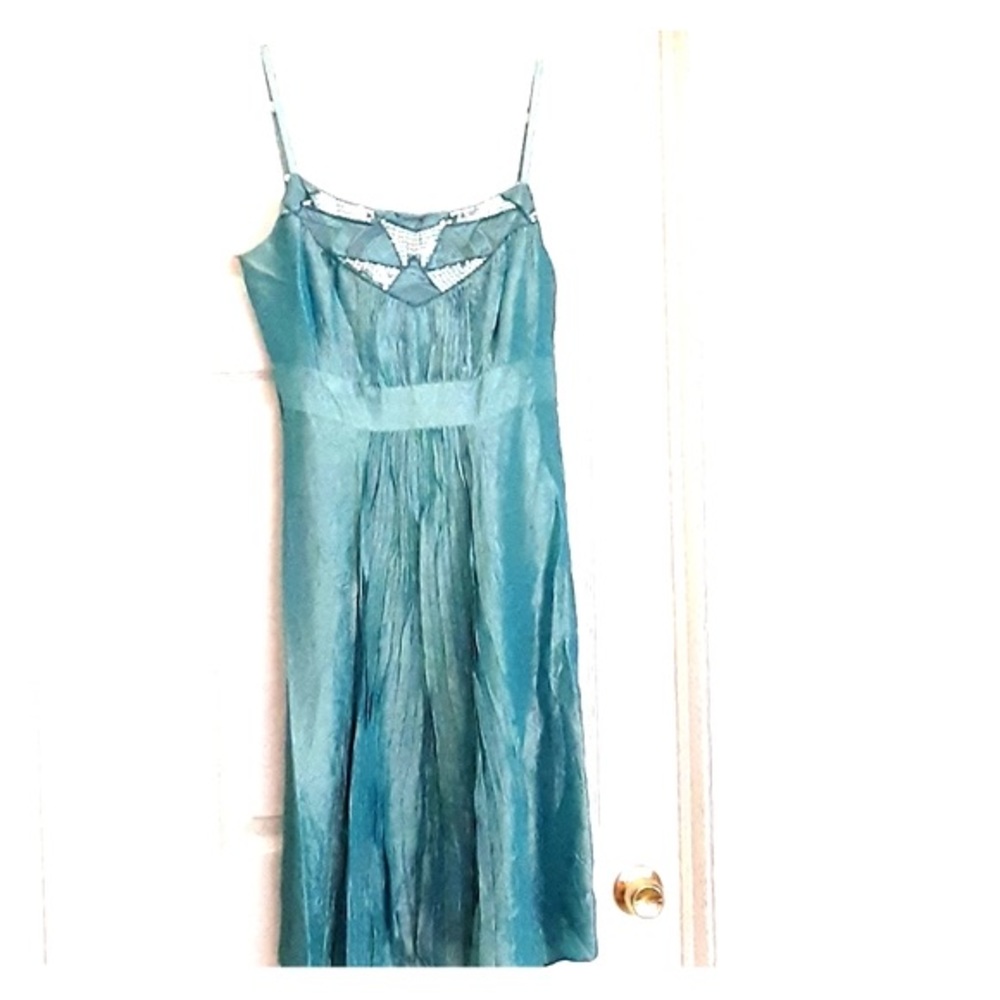 Aline adjustable straps silk dress with sequins, with gathered pleats front